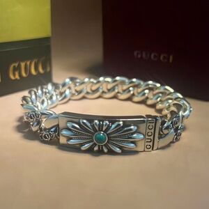 Gucci Silver Bracelet with Blue Accent